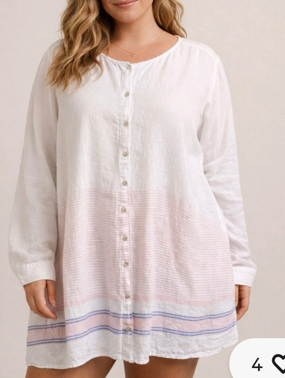 C&C California White Tunic Dress with Light Pink and Light Blue Stripes
